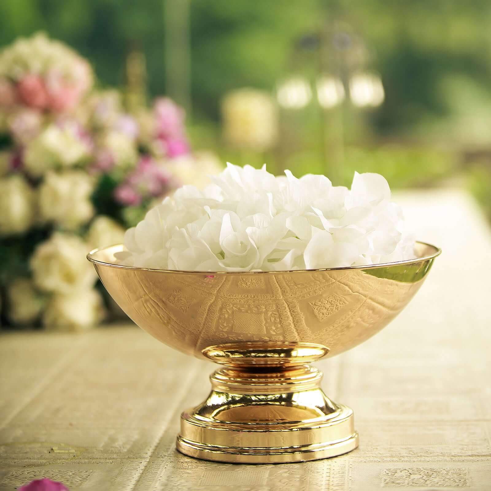 Metal Pedestal Flower Pot Round Design Gold - Floating Candle Bowl and Display Dish 12"
