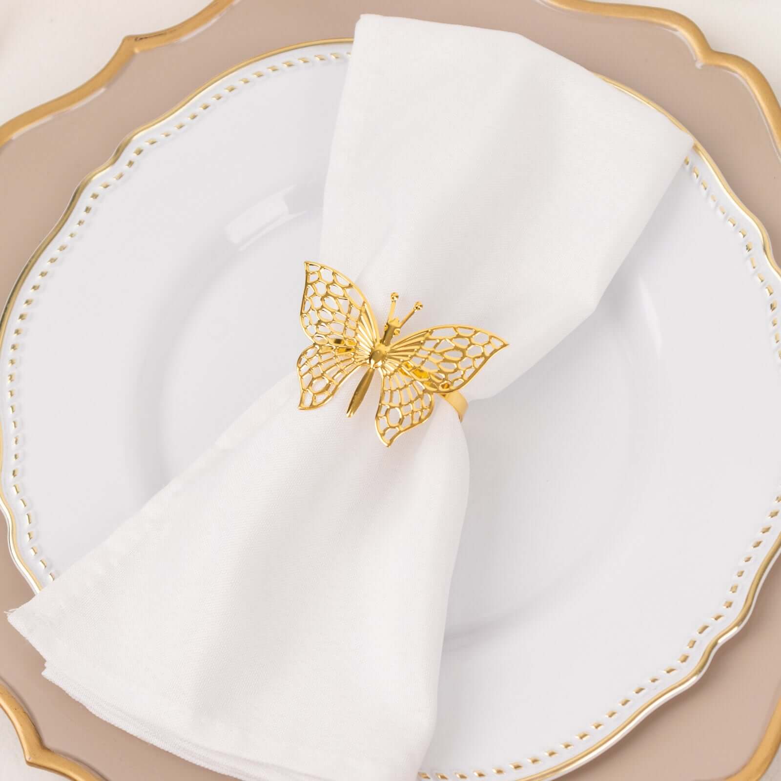 4 Pack Gold Metal Butterfly Napkin Rings, Decorative Laser Cut Cloth Napkin Holders