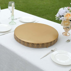 Metal 16" Round Pedestal Cake Stand Gold - Cupcake Dessert Display Centerpiece Stand with Intricate Fleur De Lis Design for Buffet Table Sweets Station