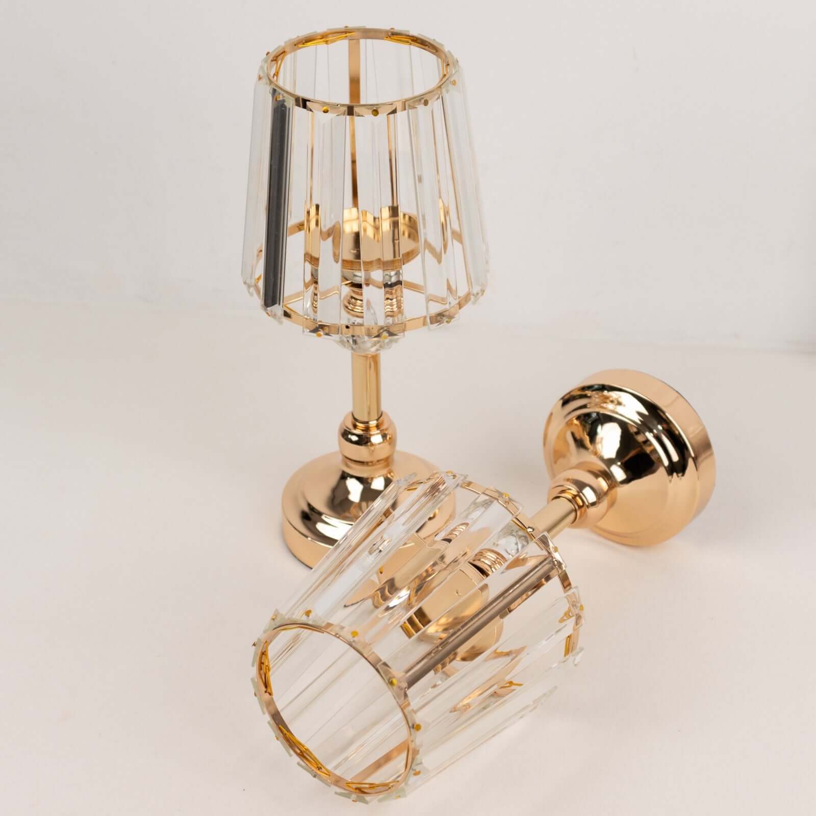2-Pack 11" Crystal Pendant Candle Holders - Classic Empire Lamp Shade Style in Gold, Votive Candle Stand For Table Centerpieces