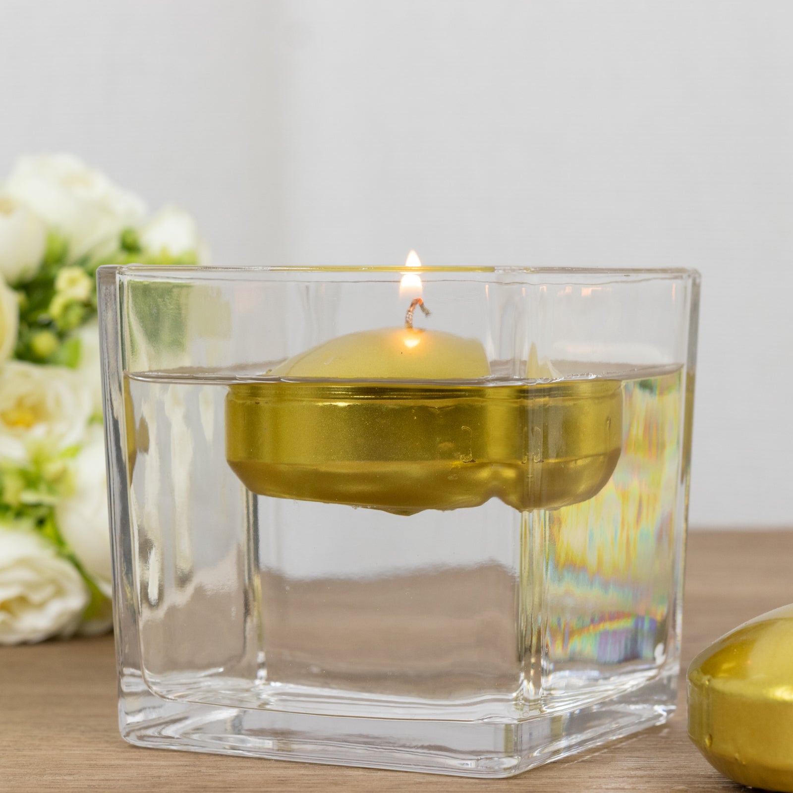 12 Pack 3" Gold Floating Candles, Unscented Dripless Wax Discs for Centerpieces