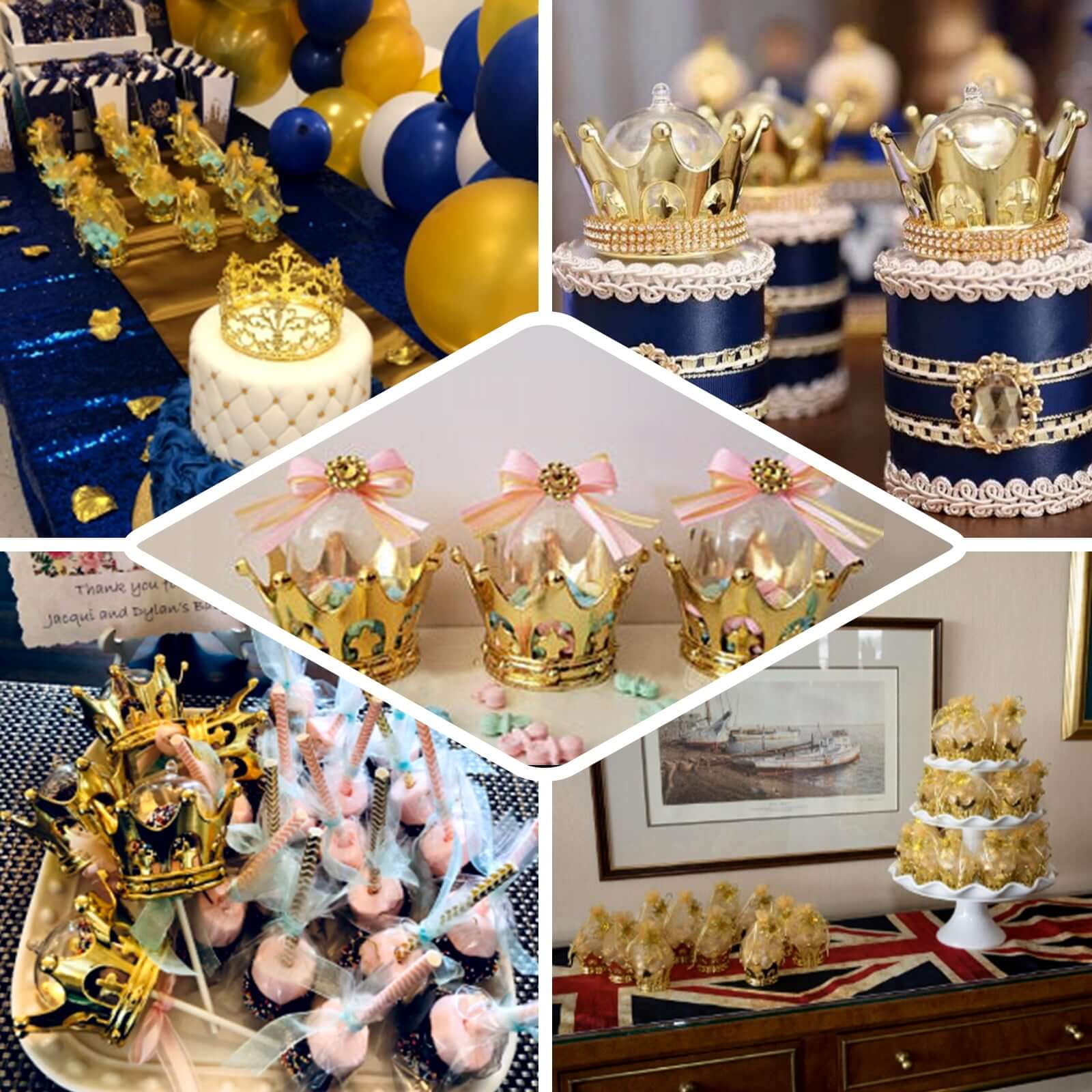 12-Pack Fillable Mini Crown Candy Container Gold - Regal Baby Shower Candy Treat Favor Containers 3"