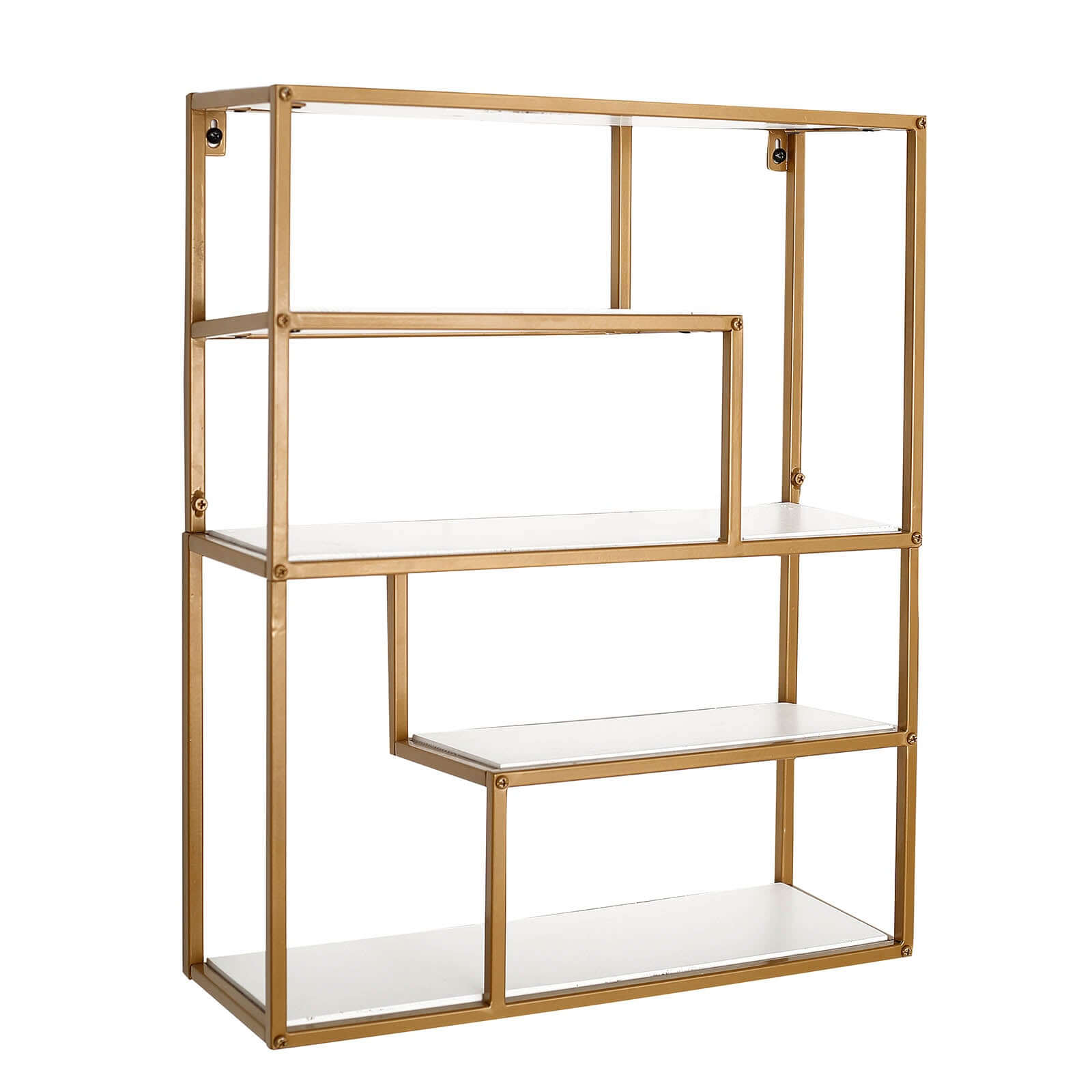 4-Tier Dessert Cupcake Stand Metal Gold with White Wood Panels - Wall Shelf & Book Display Rack 22"