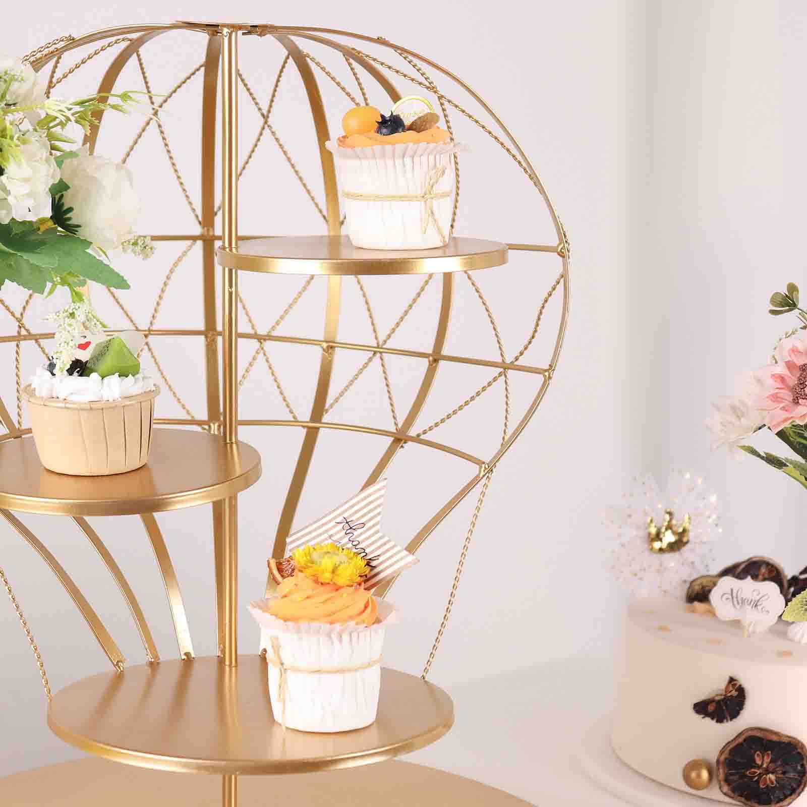 4-Tier Metal Cupcake Dessert Display Stand Gold Hot Air Balloon Design - Stylish Dessert Serving Tray Centerpiece Platter for Whimsical Carnival Inspired Events & Celebrations19"