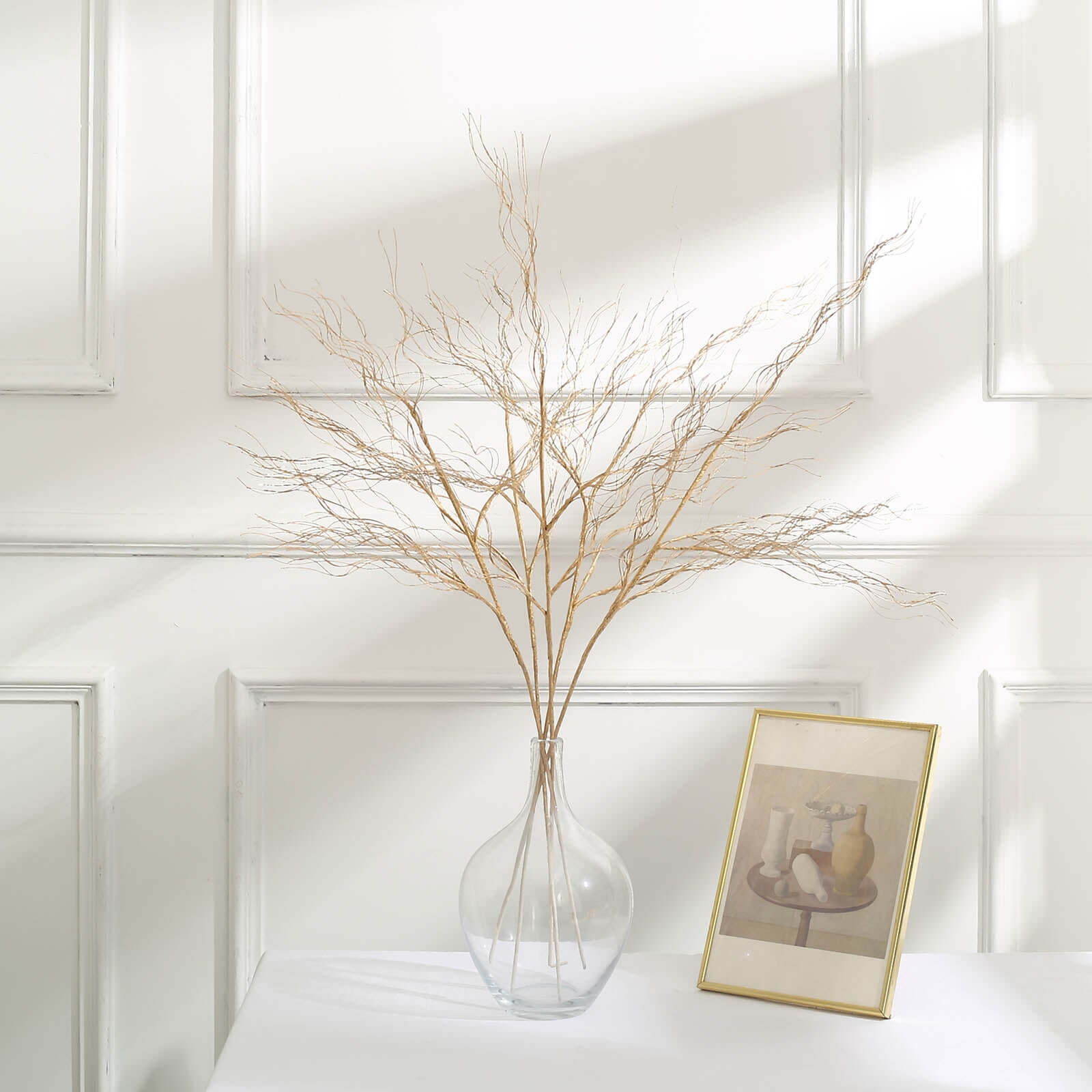 4-Pack Artificial Curly Willow Branches Metallic Gold - Decorative Bendable Long Stem Twig Sprays for Weddings Photo Shoots & Floral Designs 39"