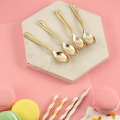 24-Pack Plastic Mini Dessert Spoons Gold - Heavy Duty Disposable Silverware 4"