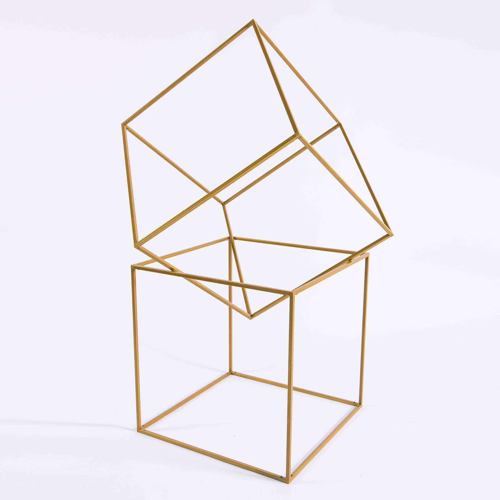 2 Pack 20" Square Gold Metal Frame Wedding Flower Stands, Geometric Centerpieces