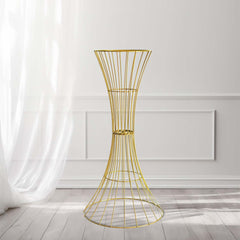 Metal Centerpiece Stand Gold Hourglass Trumpet Shape Design - Flower Open Frame Reversible Pedestal 24"