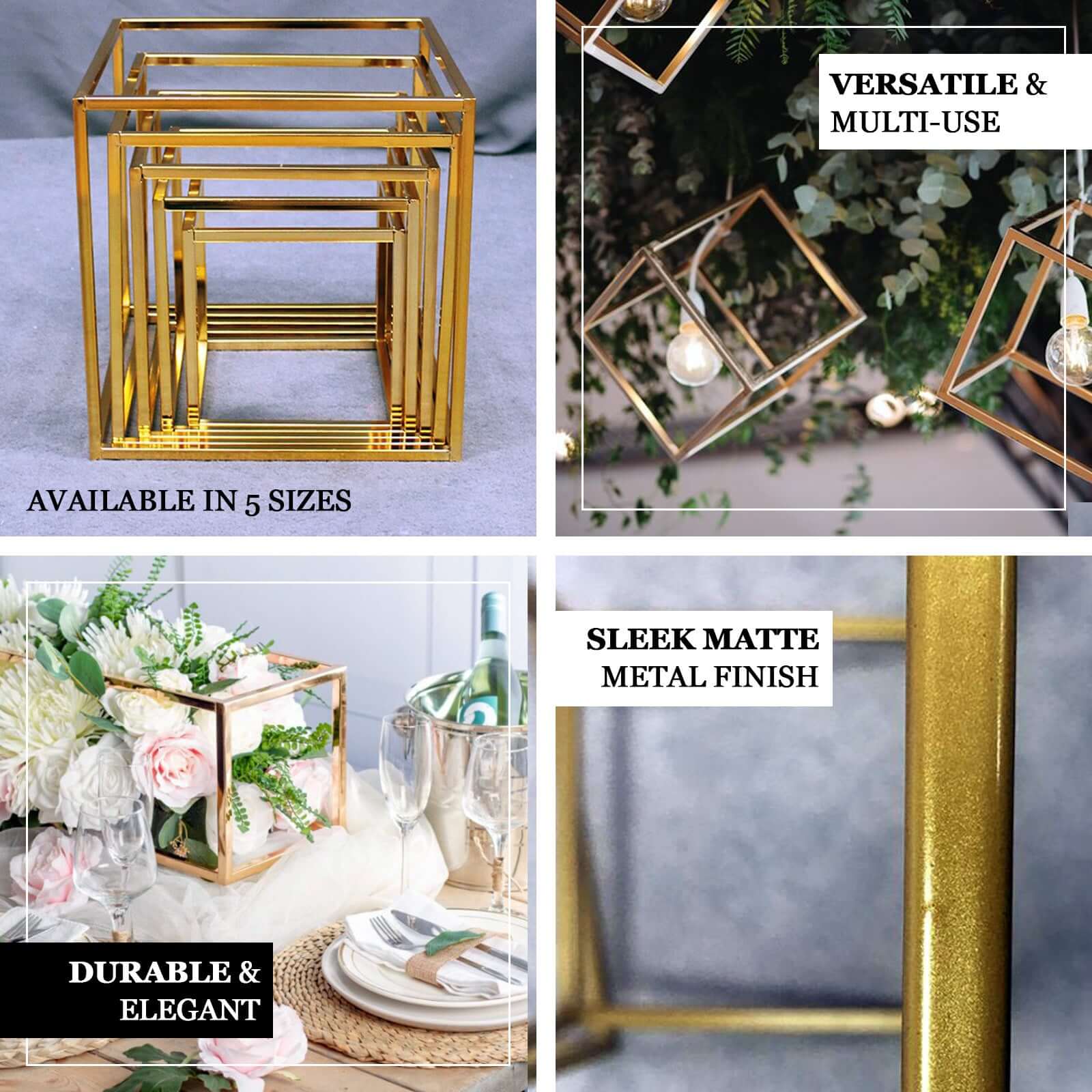 2-Pack Metal Flower Stands Gold Geometric Wedding Centerpieces Square Frame - Compact Design 8"