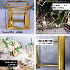2-Pack Metal Flower Stands Gold Geometric Wedding Centerpieces Square Frame - Compact Design 8"