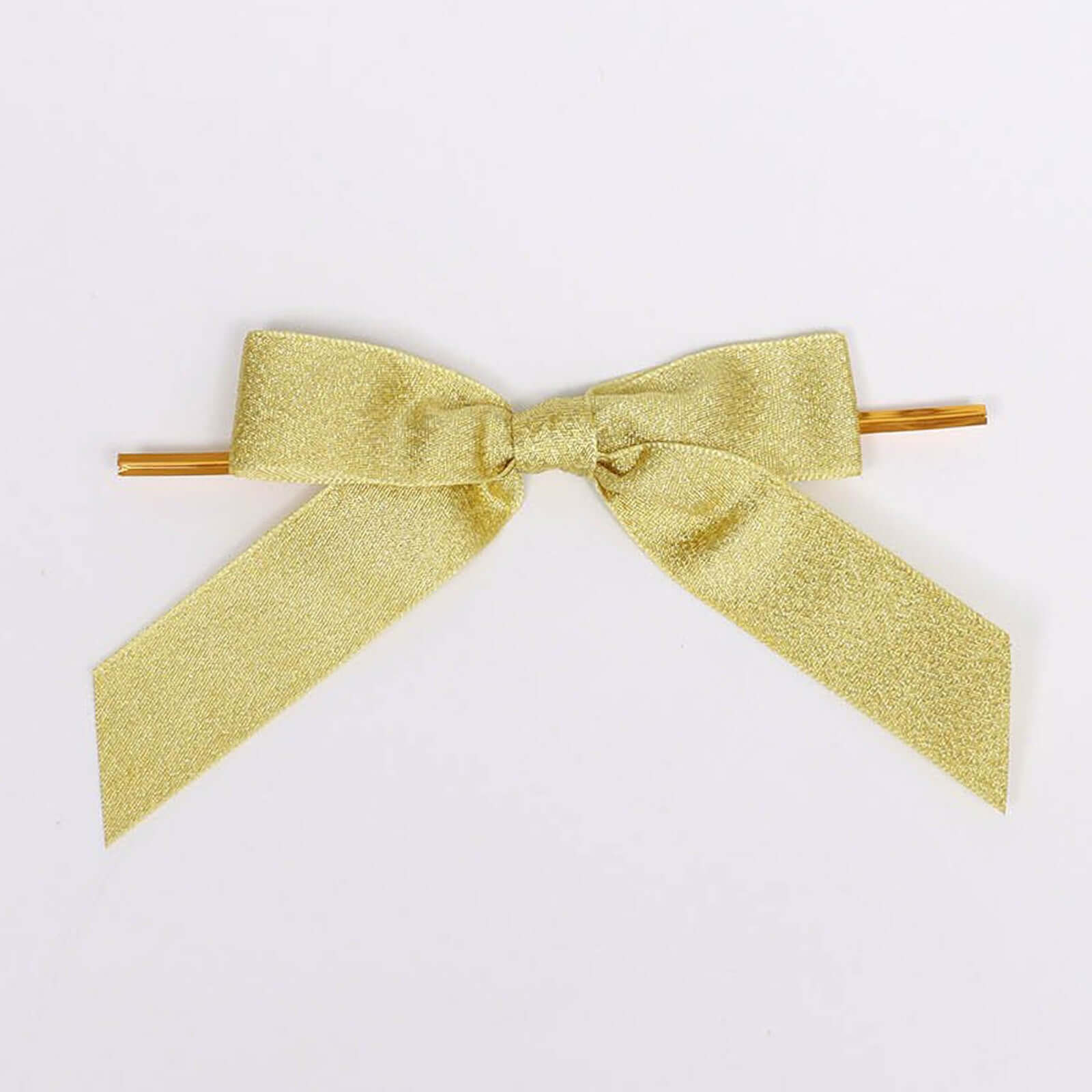 50 Pcs 4" Nylon Ribbon Bows With Twist Ties, Gift Basket Party Favor Bags Decor - Gold Glitter Design