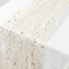 Sheer Chiffon 10ft Table Runner Metallic Gold Glittered Design - Sparkling Table Decor