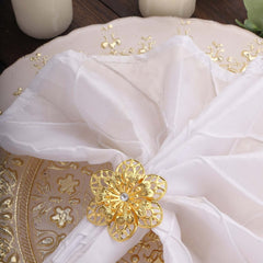 4 Pack Gold Metal Hollow Sun Flower Napkin Rings, Modern Flower Shaped Napkin Bands