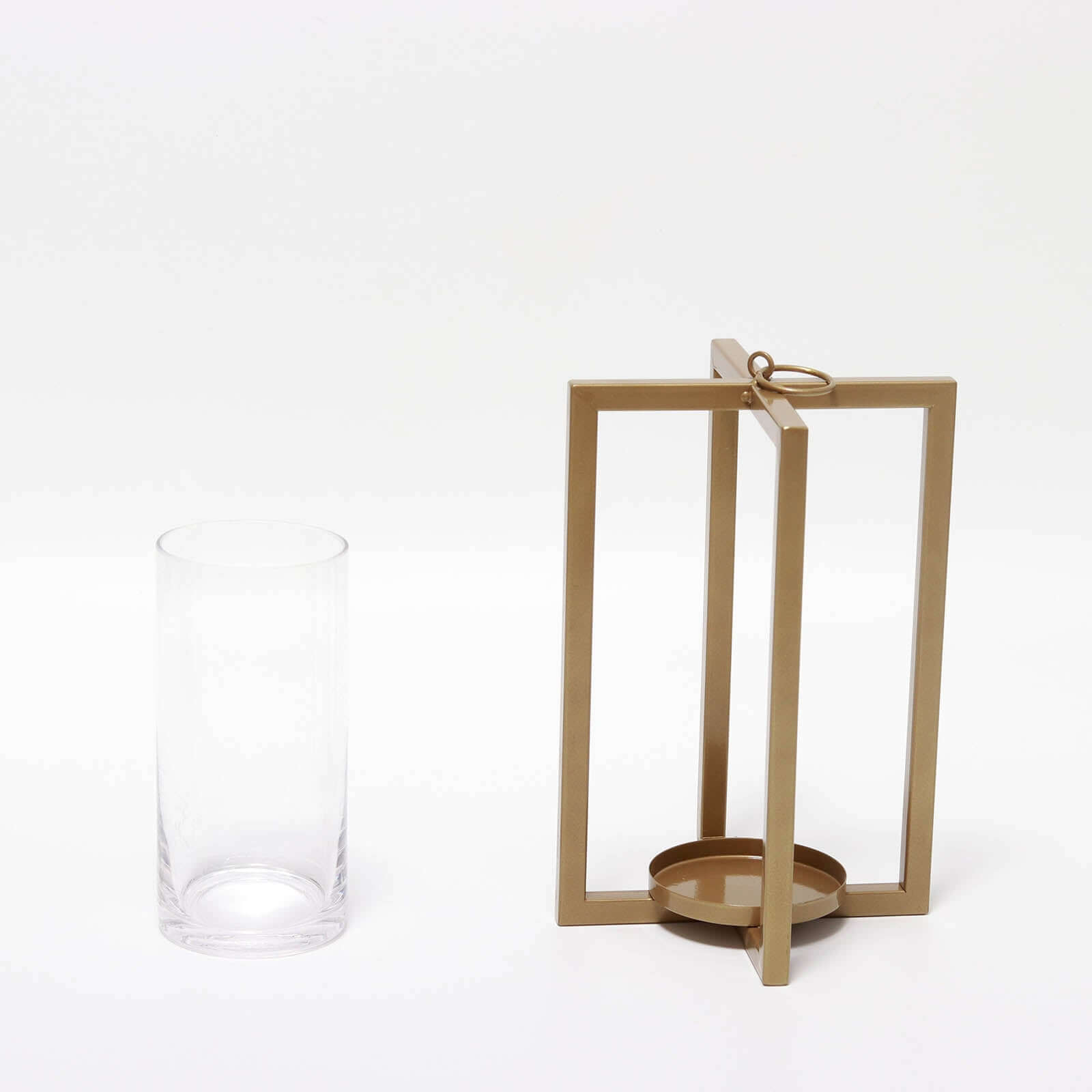Lantern Candle Holder Gold Metal Geometric Cross Bar Design - Suitable for Modern Home and Event Centerpieces 11"