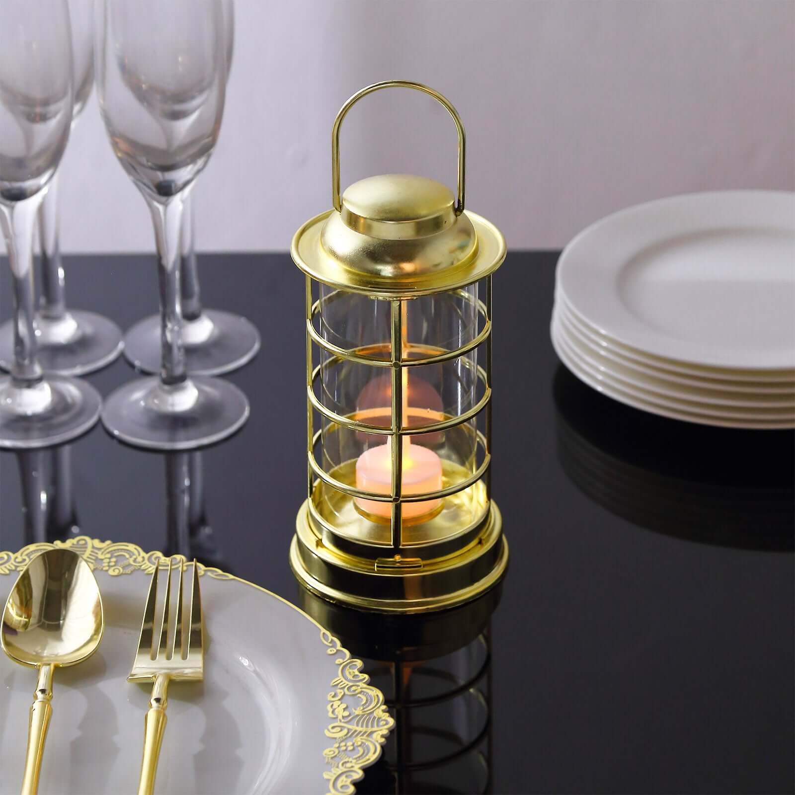3-Pack LED Tealight Candles Decorative Gold - Battery Operated Mini Lantern Lamps 7"