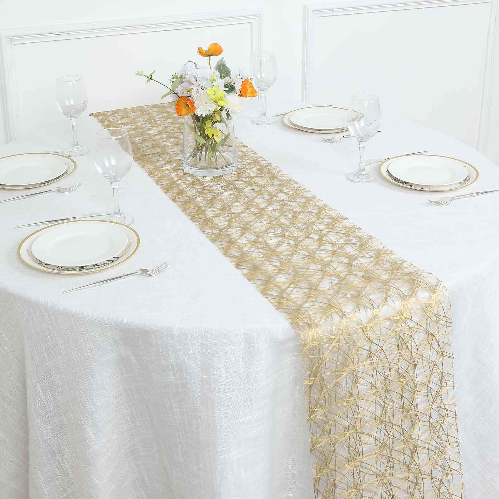 Polyester 12"x108" Table Runner Metallic Gold Disposable Non-Woven Fiber Roll - Stylish & Chic Table Decor