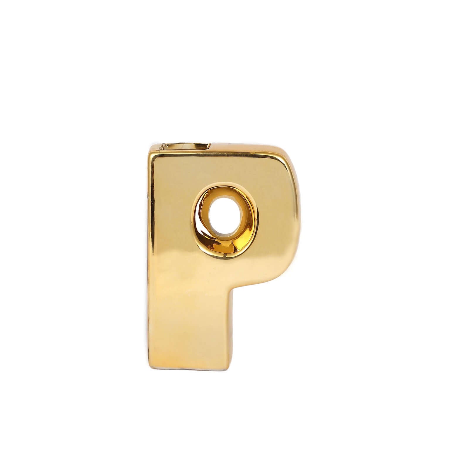 Shiny Ceramic Vase Letter "P" Gold Plated - Chic Bud Planter Pot for Events & Decor 6"