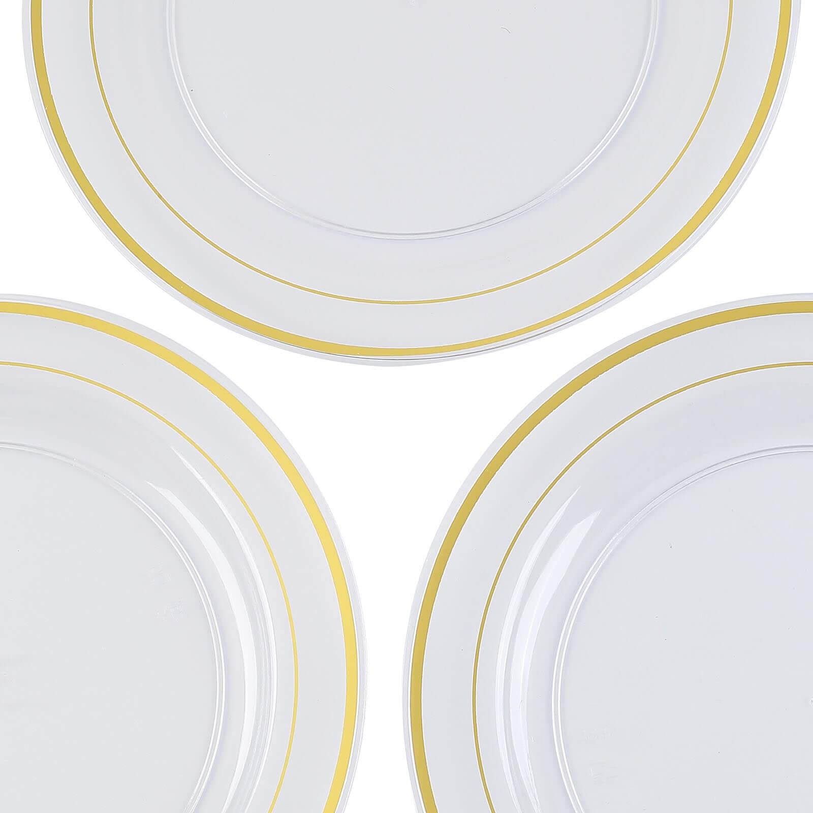 10-Pack Plastic Dessert Plates Clear with Très Chic Gold Rim - Disposable Plates for Parties 8"
