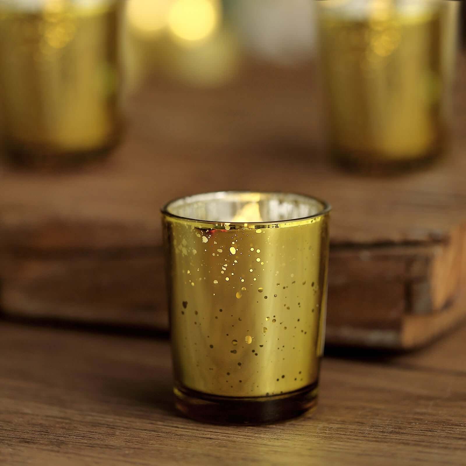12-Pack Mercury Glass Candle Holders Gold with Speckled Design - Votive Tealight Holders 2"