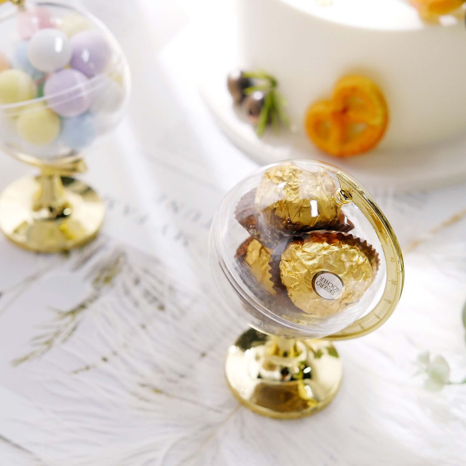 12-Pack Fillable Mini Globe Candy Container Clear Gold - Stylish Candy Treat Favor Containers 4.5"
