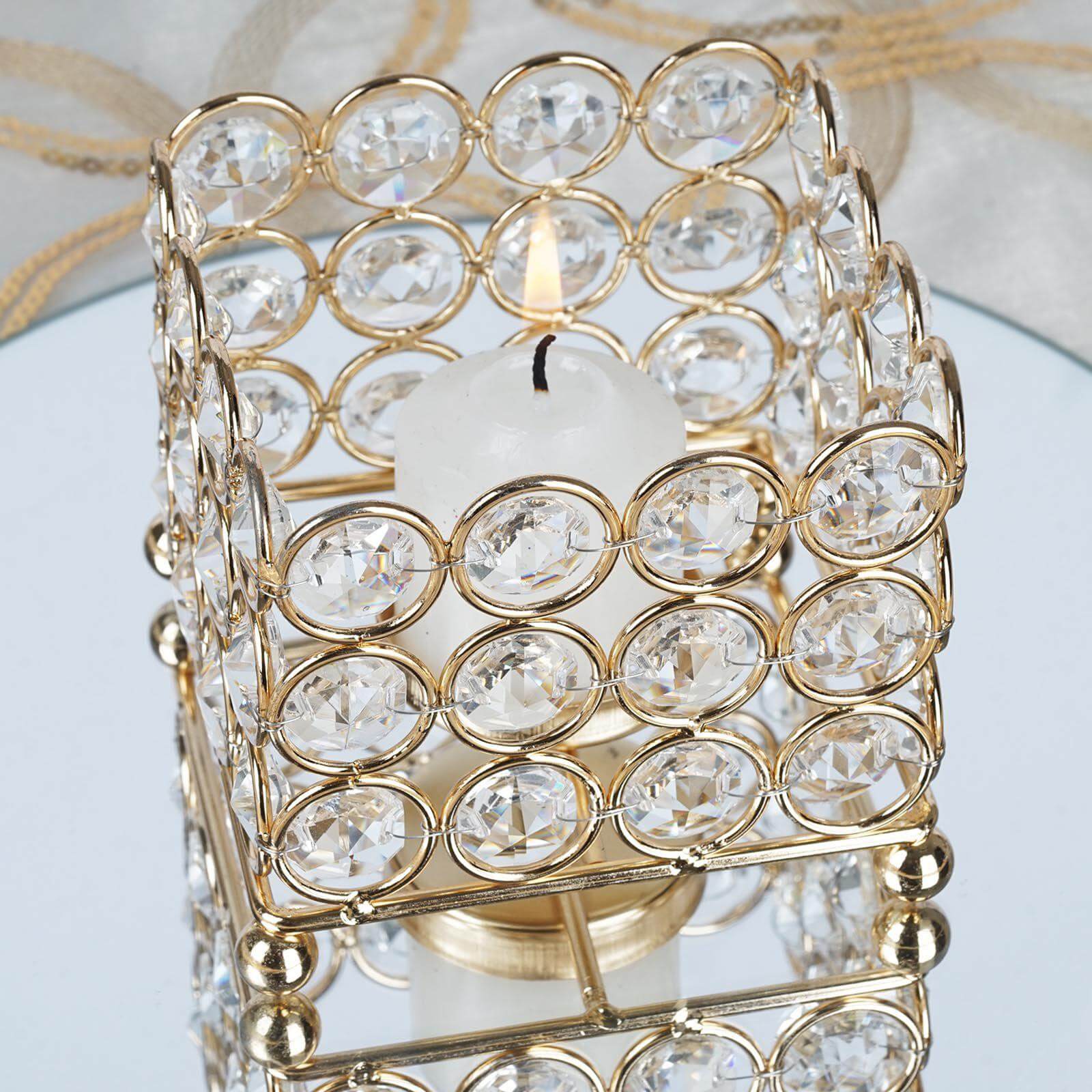 Metal Square Votive Tealight Holder Shiny Gold - Stylish Multipurpose Table Vase for Events 3"