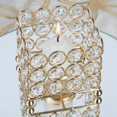 Metal Square Votive Tealight Holder Shiny Gold - Stylish Multipurpose Table Vase for Events 3"