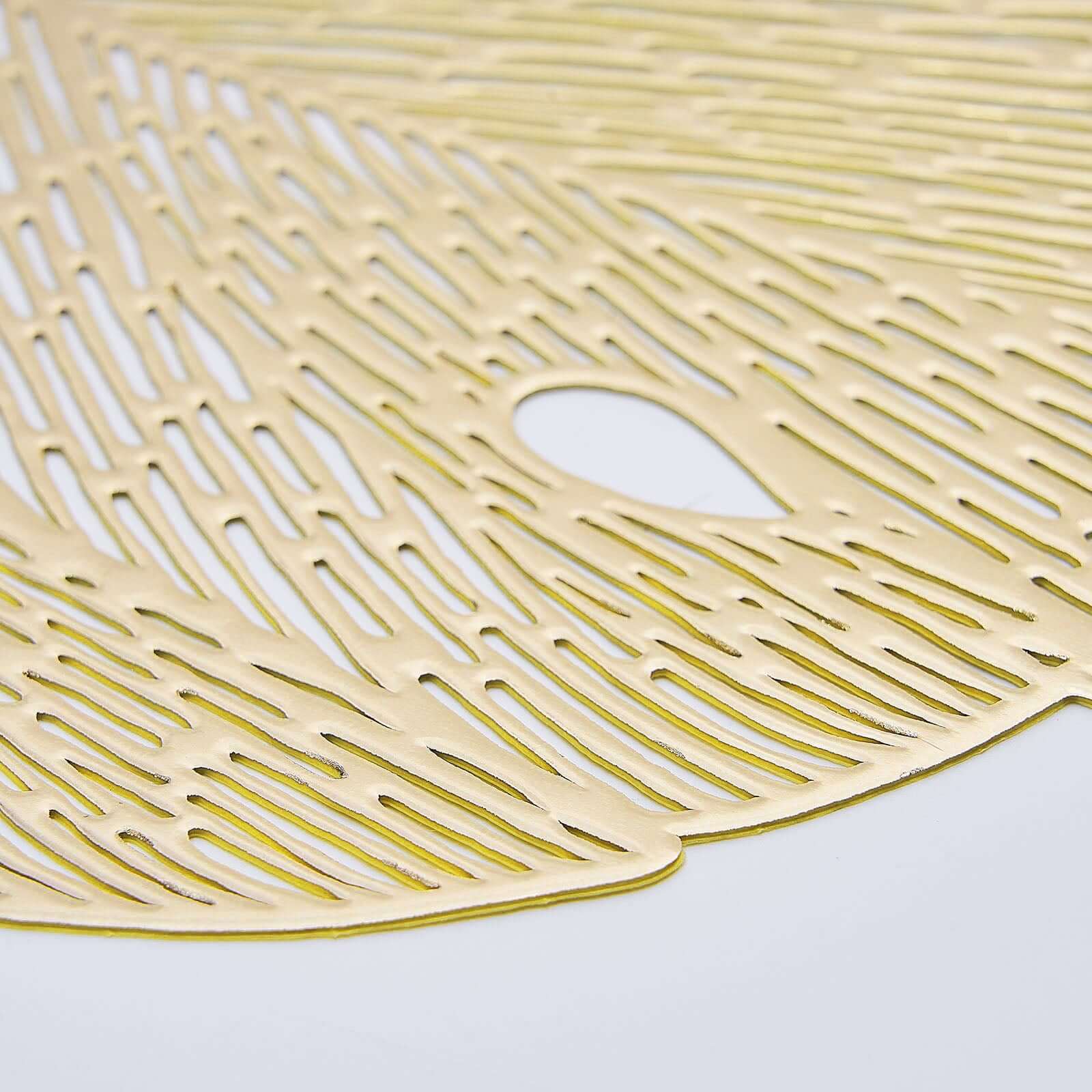 6-Pack Dining Table Mats Monstera Leaf Design Gold - Vinyl Non-Slip Surface for Tropical Themes 18"