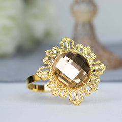 6 Pack 2" Gold Metal Crystal Rhinestone Napkin Rings, Diamond Bling Napkin Holders