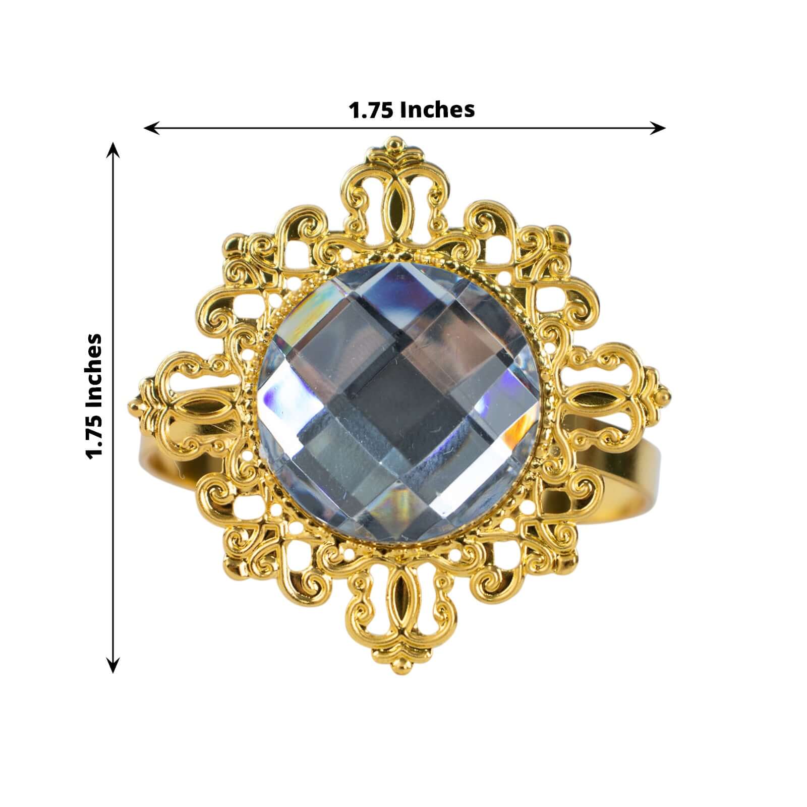6 Pack 2" Gold Metal Clear Crystal Rhinestone Napkin Rings, Diamond Bling Napkin Holders