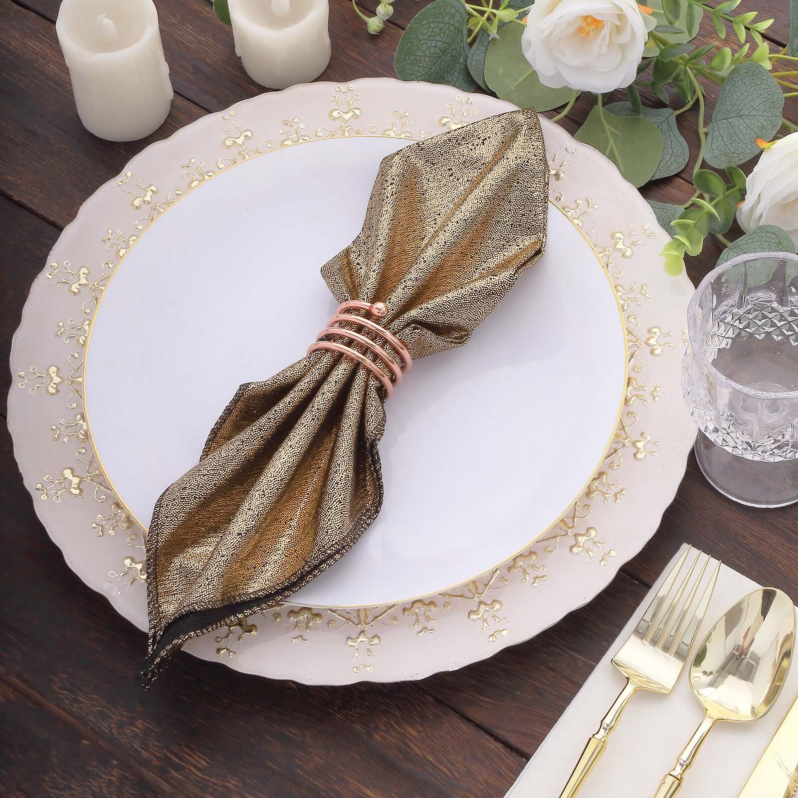 5 Pack Polyester 20"x20" Napkins Antique Gold Shimmer Sequin Dots - Luminous Cloth Napkins