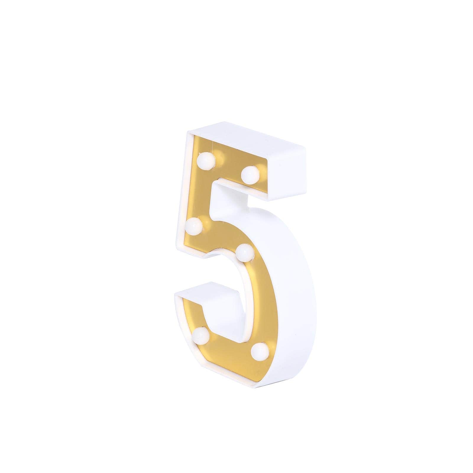 3D Marquee Number "5" Warm White 6 LED Lights Gold - Stylish Light-Up Accent for Events 6"