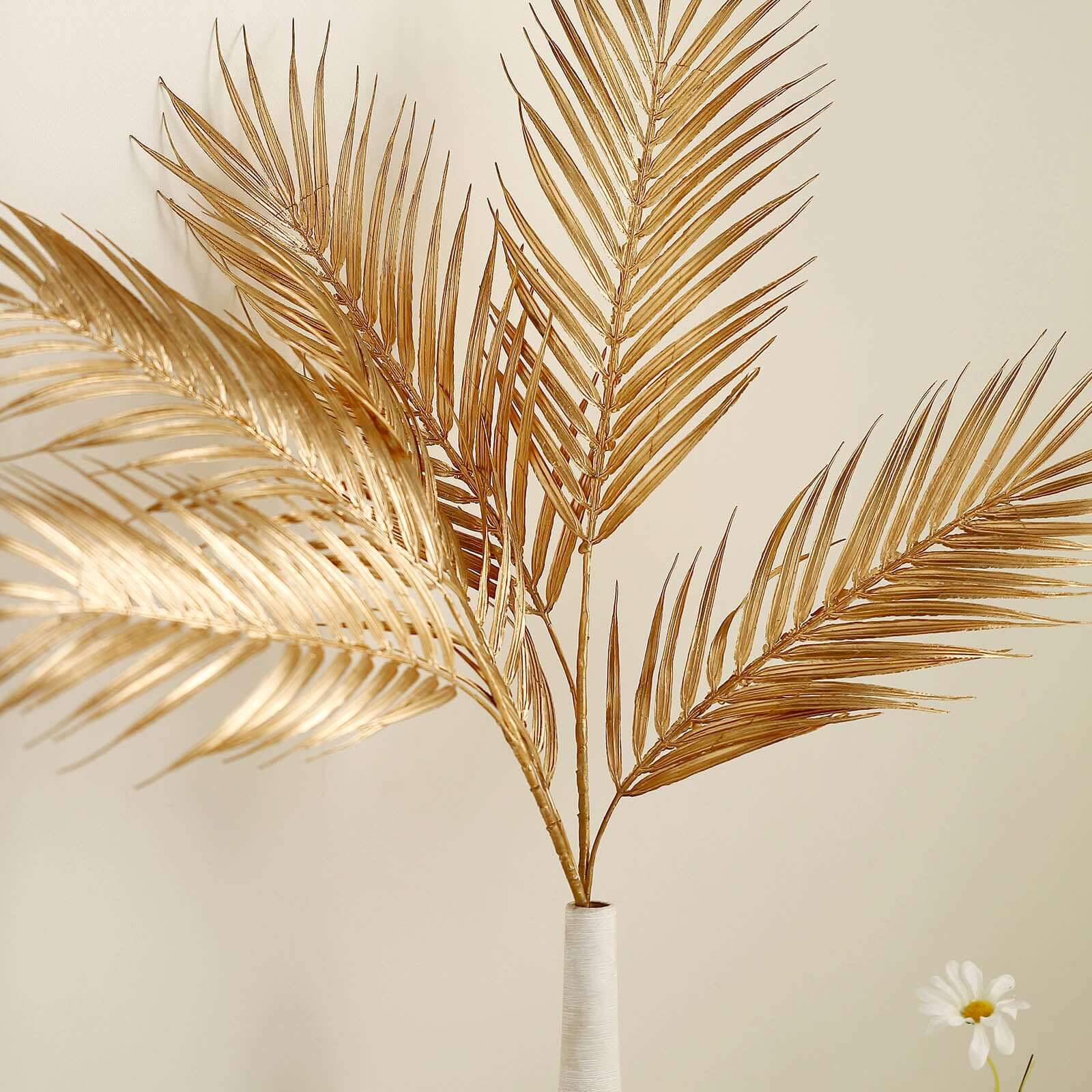 2 Stems Artificial Palm Leaf Branch Metallic Gold - Tropical Faux Stems Vase Filler Floral Backdrop Table Decor 32"