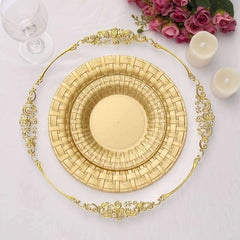 10 Pack 7" Gold Basketweave Rim Plastic Salad Dessert Plates, Round Disposable Appetizer Plates