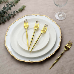 24-Pack Plastic Forks Modern Flatware Gold - Premium Heavy Duty Disposable Silverware 8"