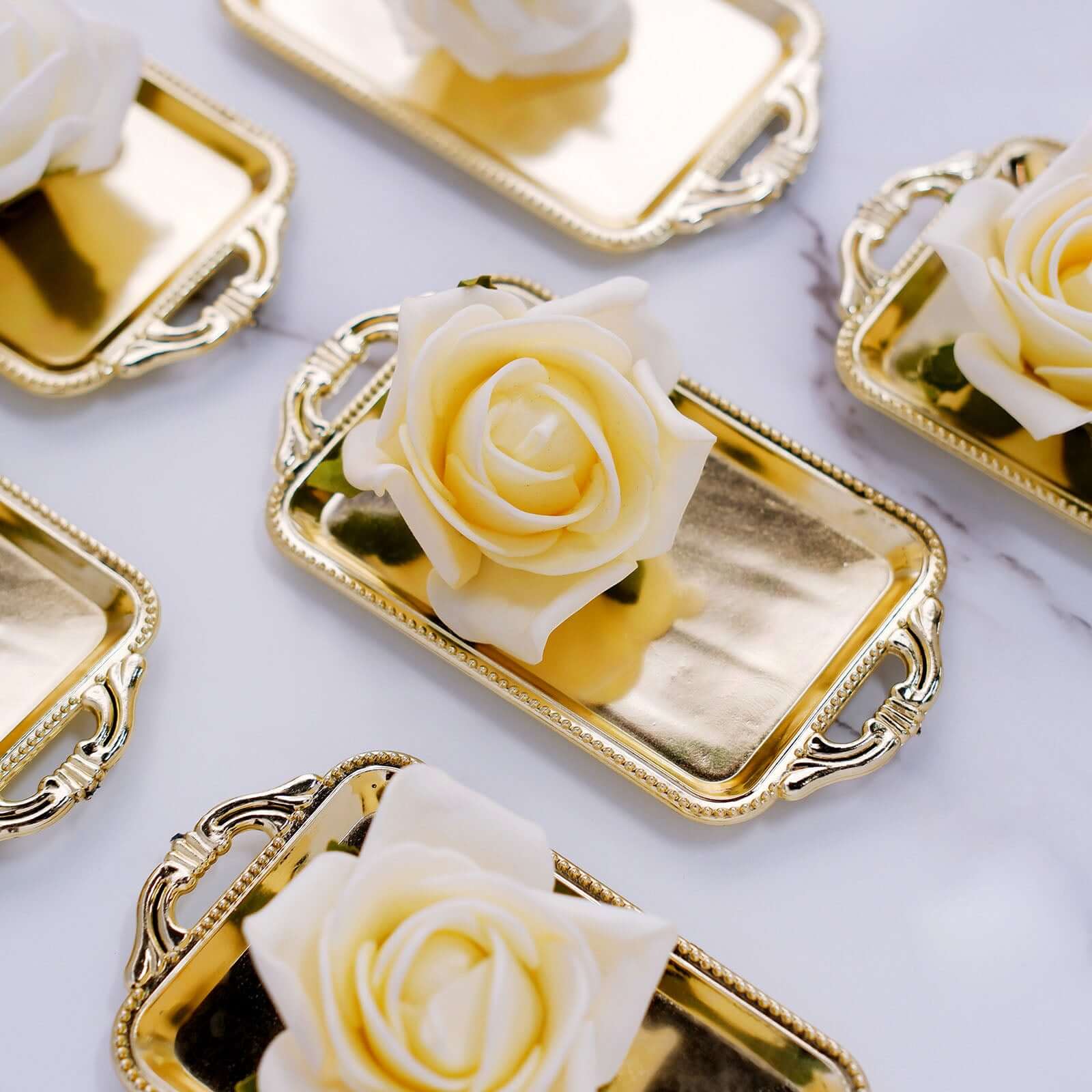 12-Pack Display Trays Party Favor Rectangular Design Gold - Mini Serving Platters for Candy and Desserts 4"