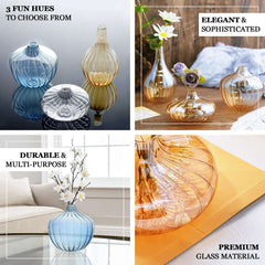 Set of 3 Gold Glass Ribbed Design Mini Flower Bud Vases, Table Centerpiece Set - Assorted Sizes