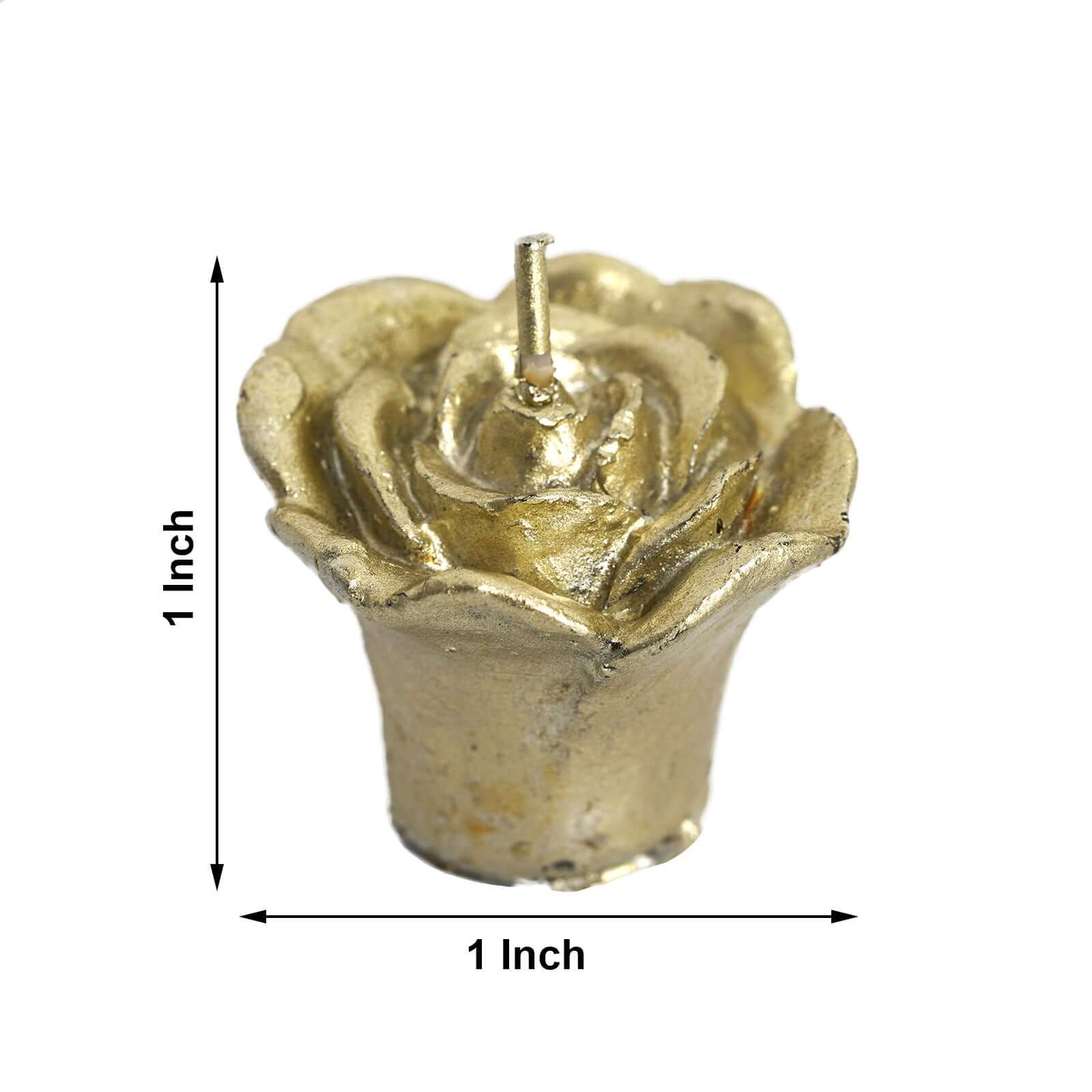 12-Pack Mini Floating Candles Rose Flower Design Gold - Wedding Vase Fillers for Decor 1"