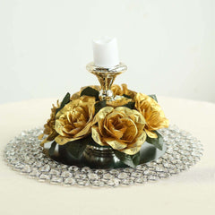4 Pack 3" Gold Artificial Silk Rose Flower Candle Ring Wreaths