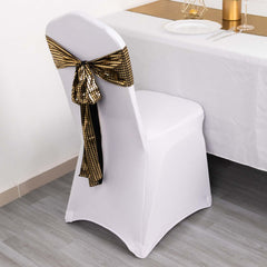 5 Pack Chair Sashes Shiny Foil Polyester 6"x108" Black/Gold - Stylish Disco Mirror Ball Event Decor