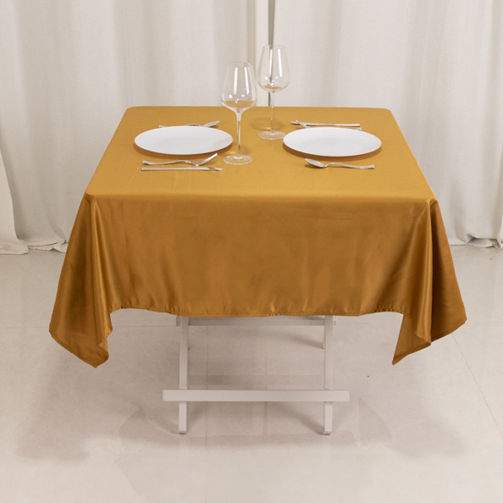 Lamour Satin 54"x54" Square Tablecloth Gold - Durable & Silk-Like Table Cover