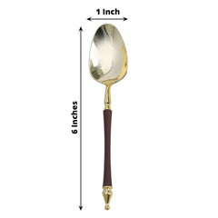 24-Pack Plastic Dessert Spoons with Roman Column Handle Gold/Brown - European Style Disposable Utensils 6"