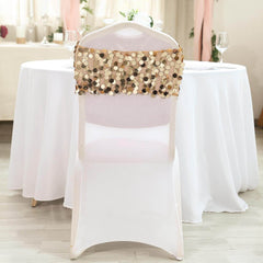 5 Pack Big Payette Sequin 13"x10" Chair Sash Bands Gold - Stylish Glittering Decor for Weddings & Gatherings