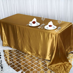 Satin Rectangular 90"x132" Tablecloth Gold Satin - Seamless Stylish Table Cover for Weddings and Parties