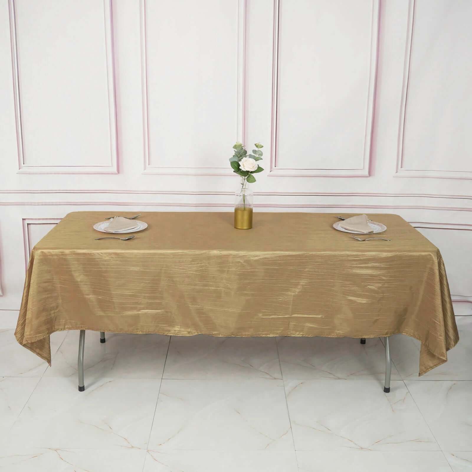 Taffeta 60"x102" Rectangle Tablecloth Gold - Accordion Crinkle Design for Modern Gatherings