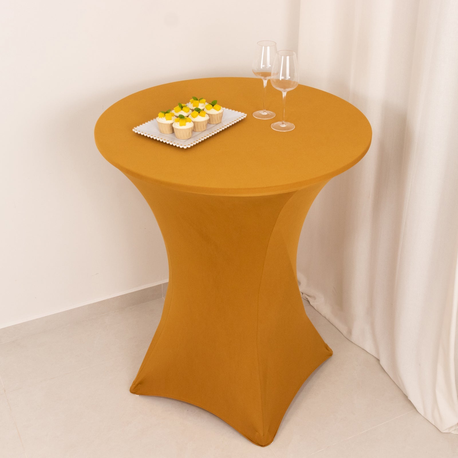Spandex 33"-36" Round Cocktail Table Cover Gold - Easy to Maintain Stretch Fitted Highboy Tablecloth for Events