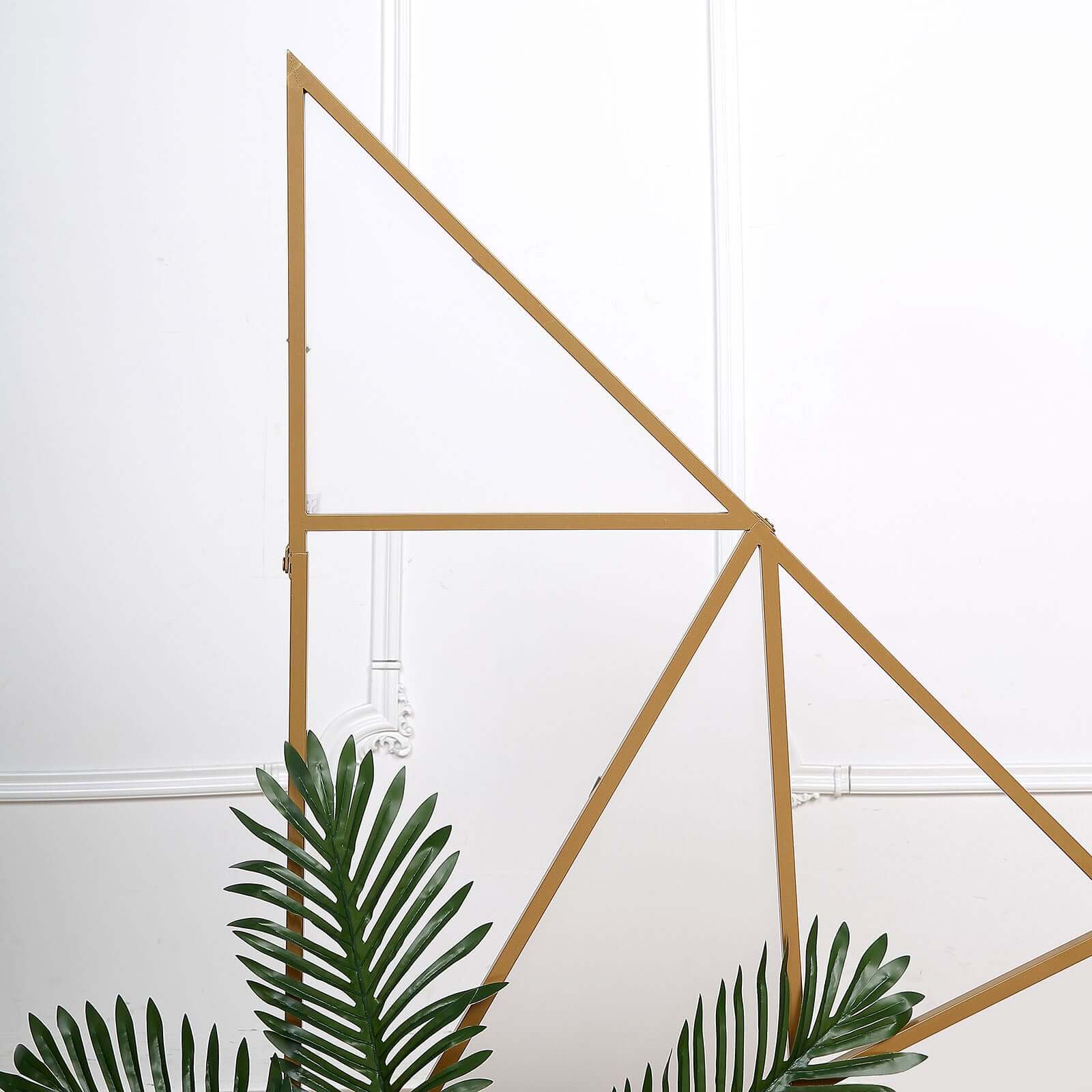3ft Tall Gold Metal Triangular Geometric Flower Frame Prop Stand, Wedding Backdrop Floor Stand With Cloudy Film Insert