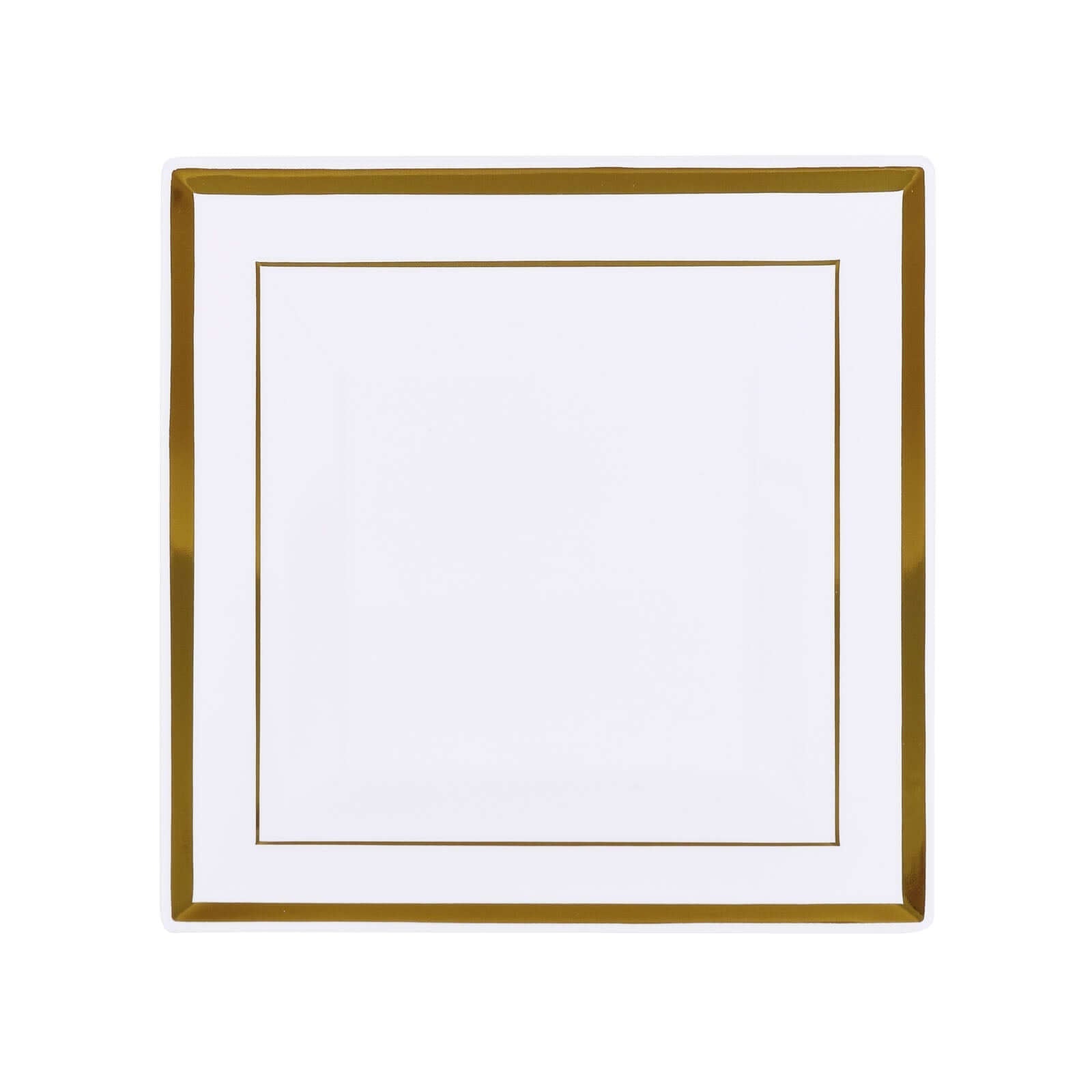 10-Pack Plastic Salad Dessert Plates White Square with Gold Trim - Durable Disposable Appetizer Plates 7"