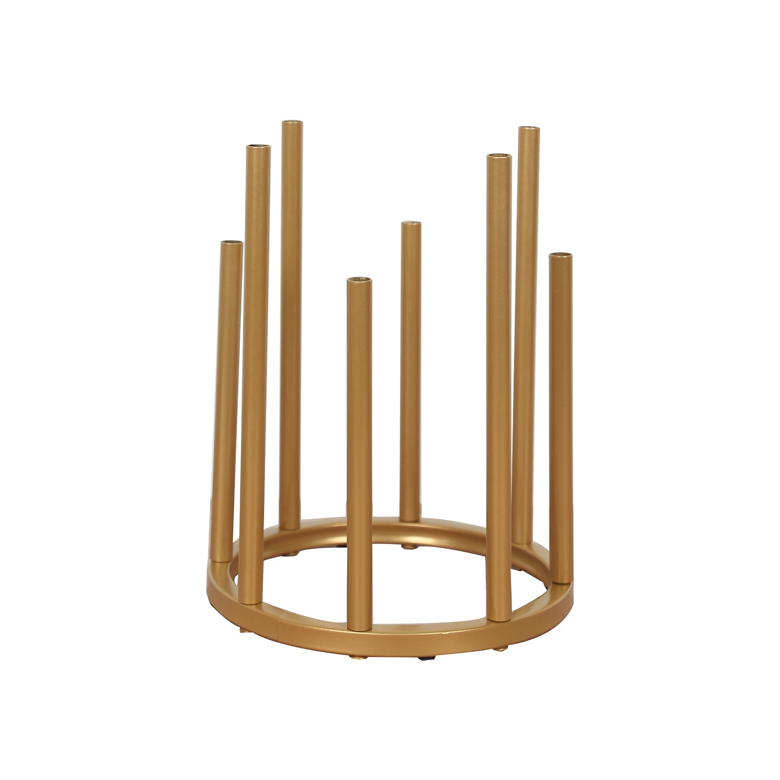 Flower Vase Gold Metal Minimalist 8-Tubes Round Base Design - Single Stem Bud Centerpiece for Arrangements 10"