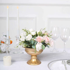 2-Pack Metal Pedestal Flower Vases Wine Goblet Style Gold - Antique Mini Compote Vase for Refined Wedding Centerpieces 4"