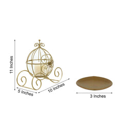 Candle Holder Gold Wrought Iron Cinderella Carriage Card Display - Wedding Table Accent 11"